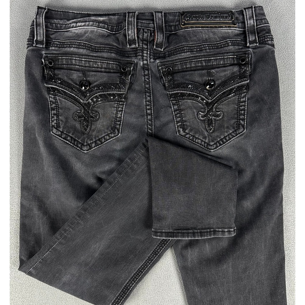 Rock Revival Jeans 32x31 Black Ena Skinny Embroidered Punk Distressed Faded Y2K